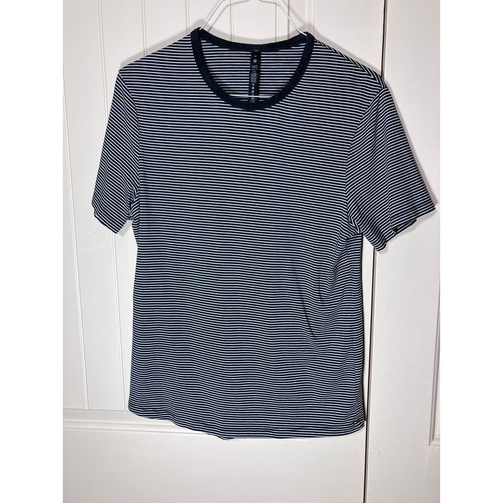 Lululemon Mens Striped T Shirt Medium M Black White Short Sleeve Top Casual